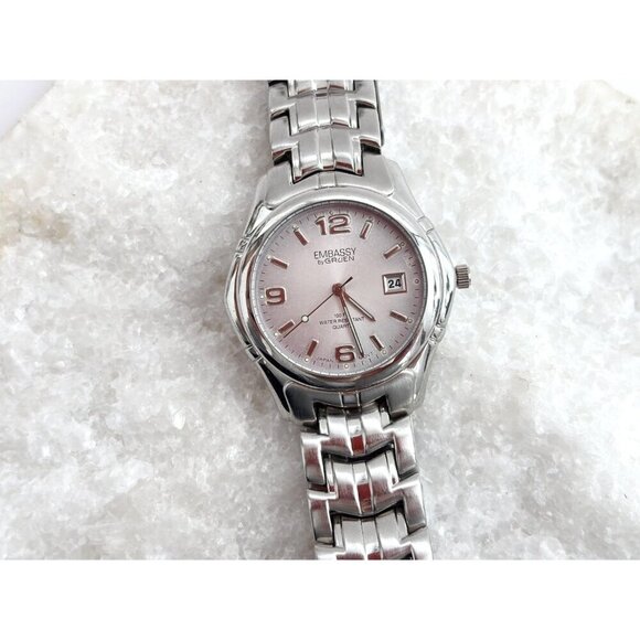 Embassy By Gruen Silver Toned Chainlink Analog Vintage Wristwatch - WORKS! 28mm - Picture 2 of 8